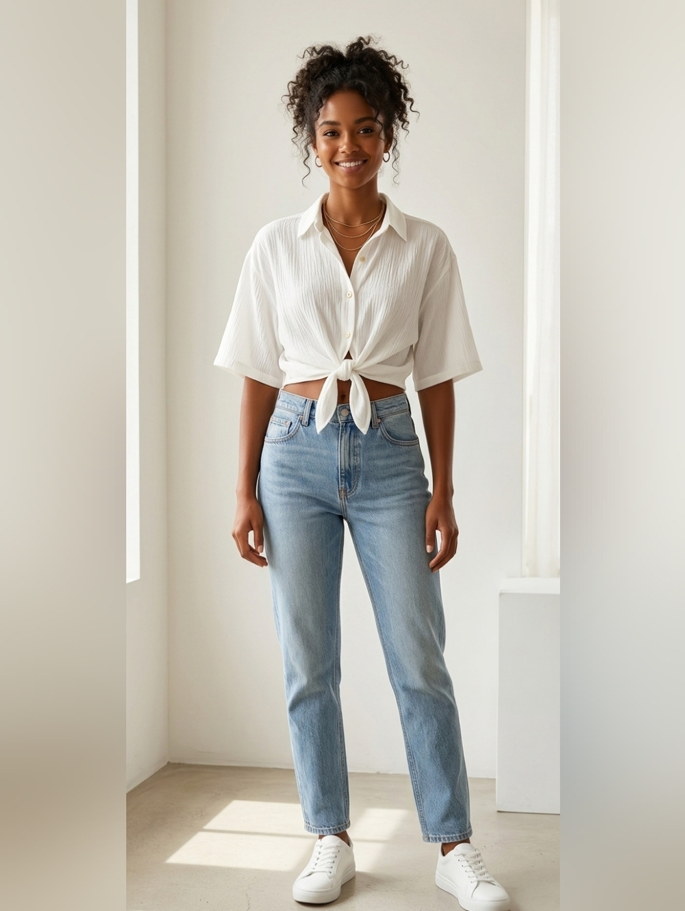 Vintage 90s Narcissus White Tie-Front Blouse | Size Small